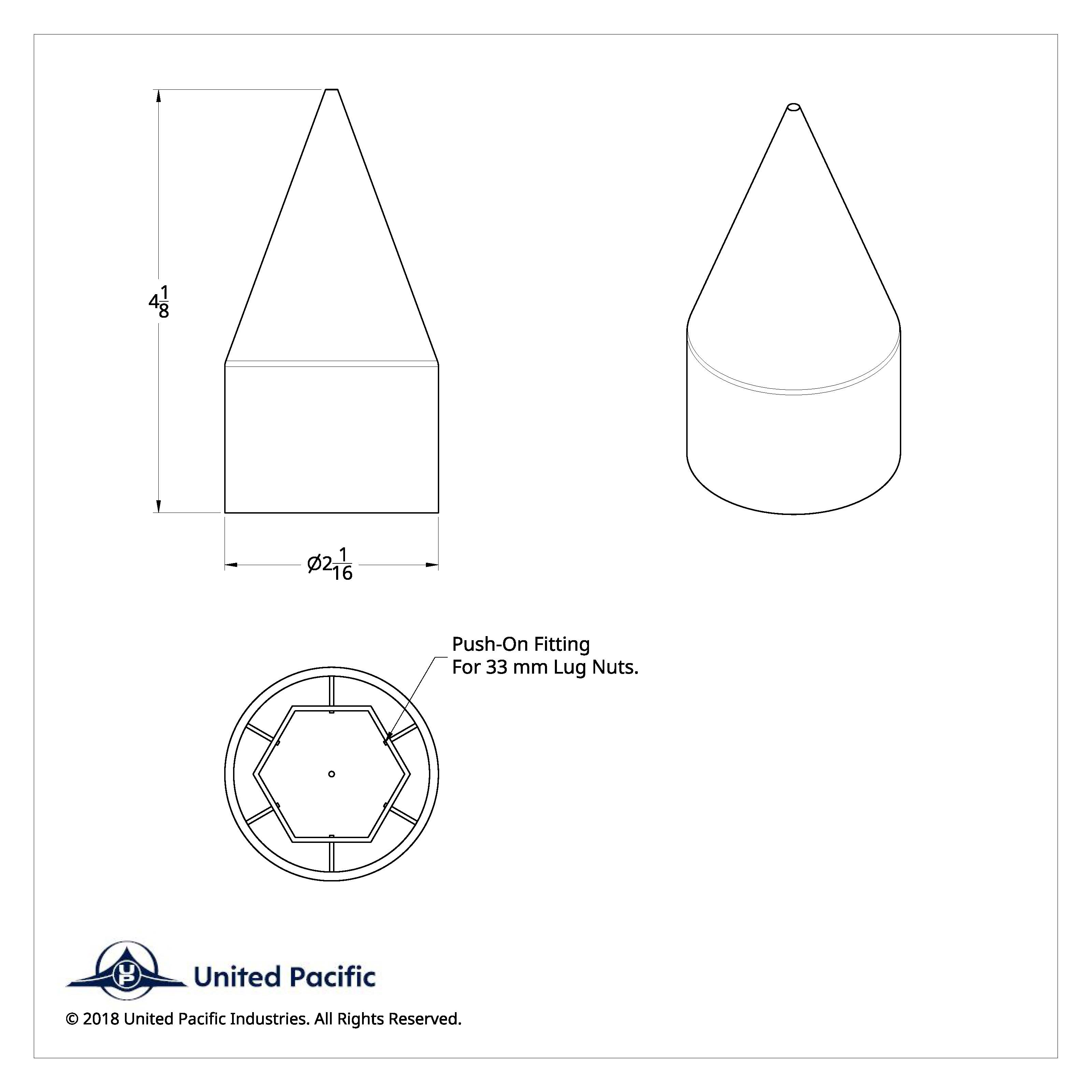 33mm x 4-1/8" Matte Black Spike Nut Cover - Thread-On (Bulk)