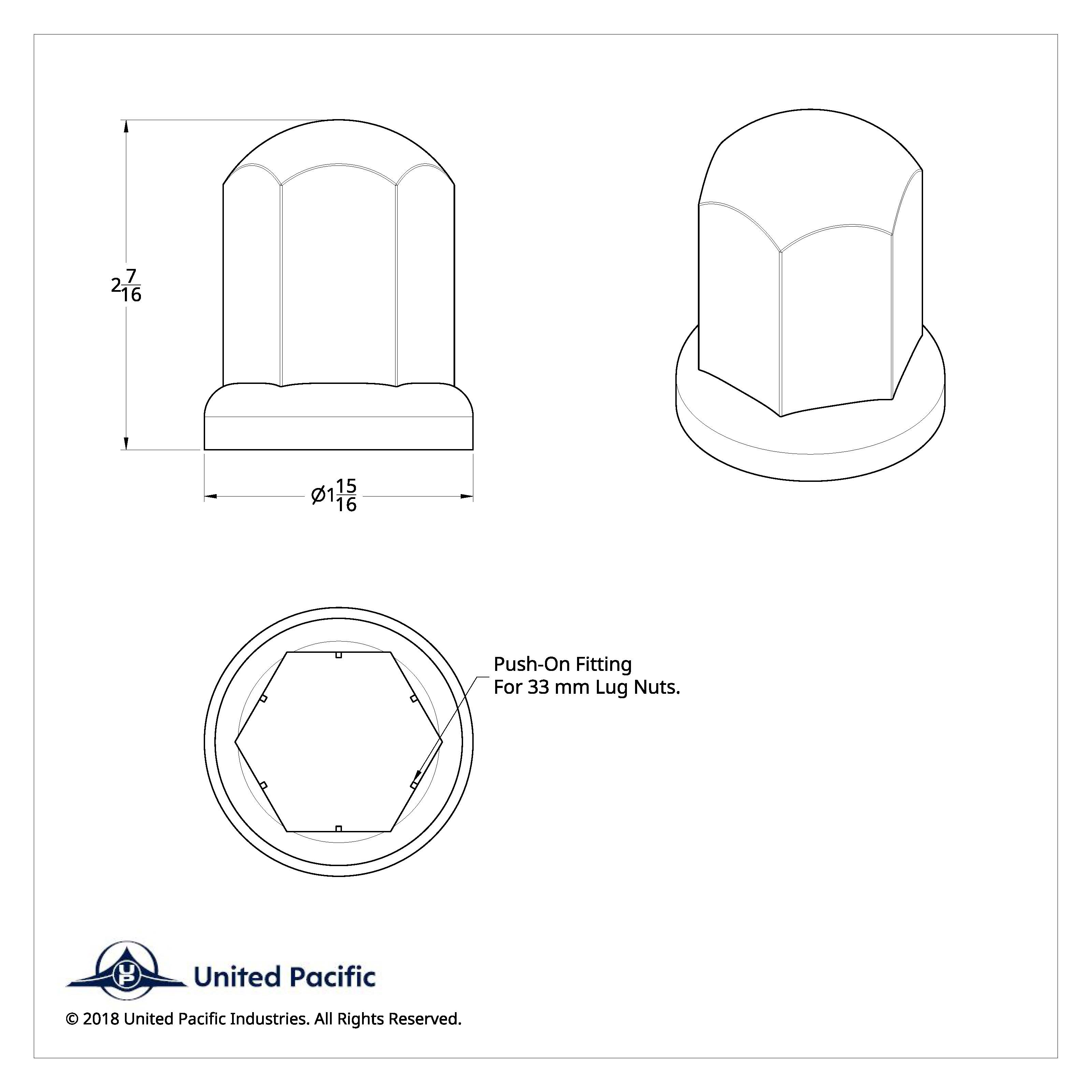 33mm X 2-7/16" Chrome Plastic Standard Nut Cover With Flange - Push-On (Bulk)