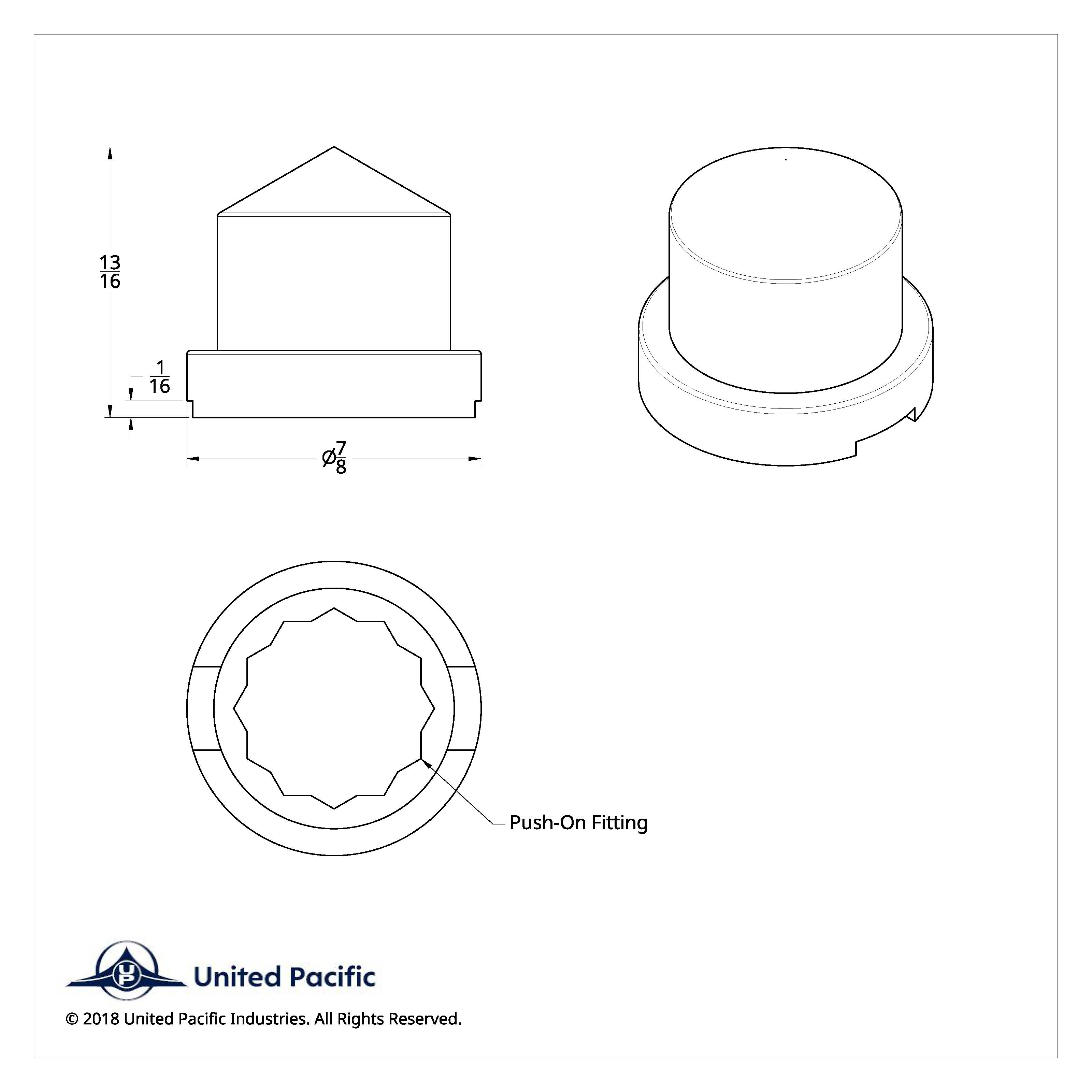 1/2" x 13/16" Chrome Plastic Pointed Nut Cover - Push-On