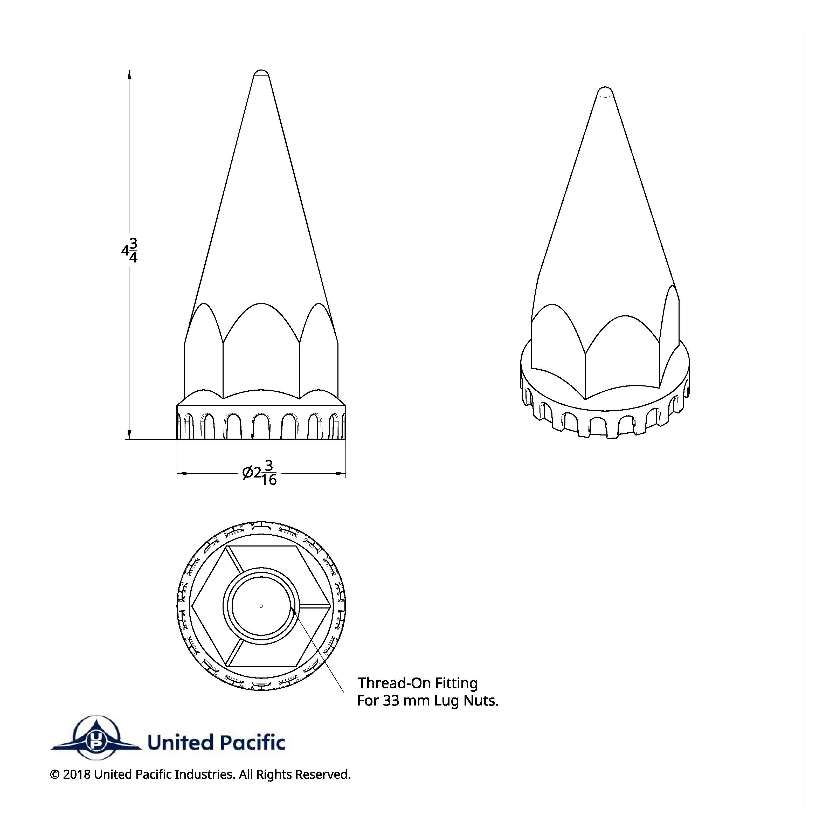 33mm X 4-3/4" Matte Black Spike Nut Covers With Flange- Thread-On (60 Pack)