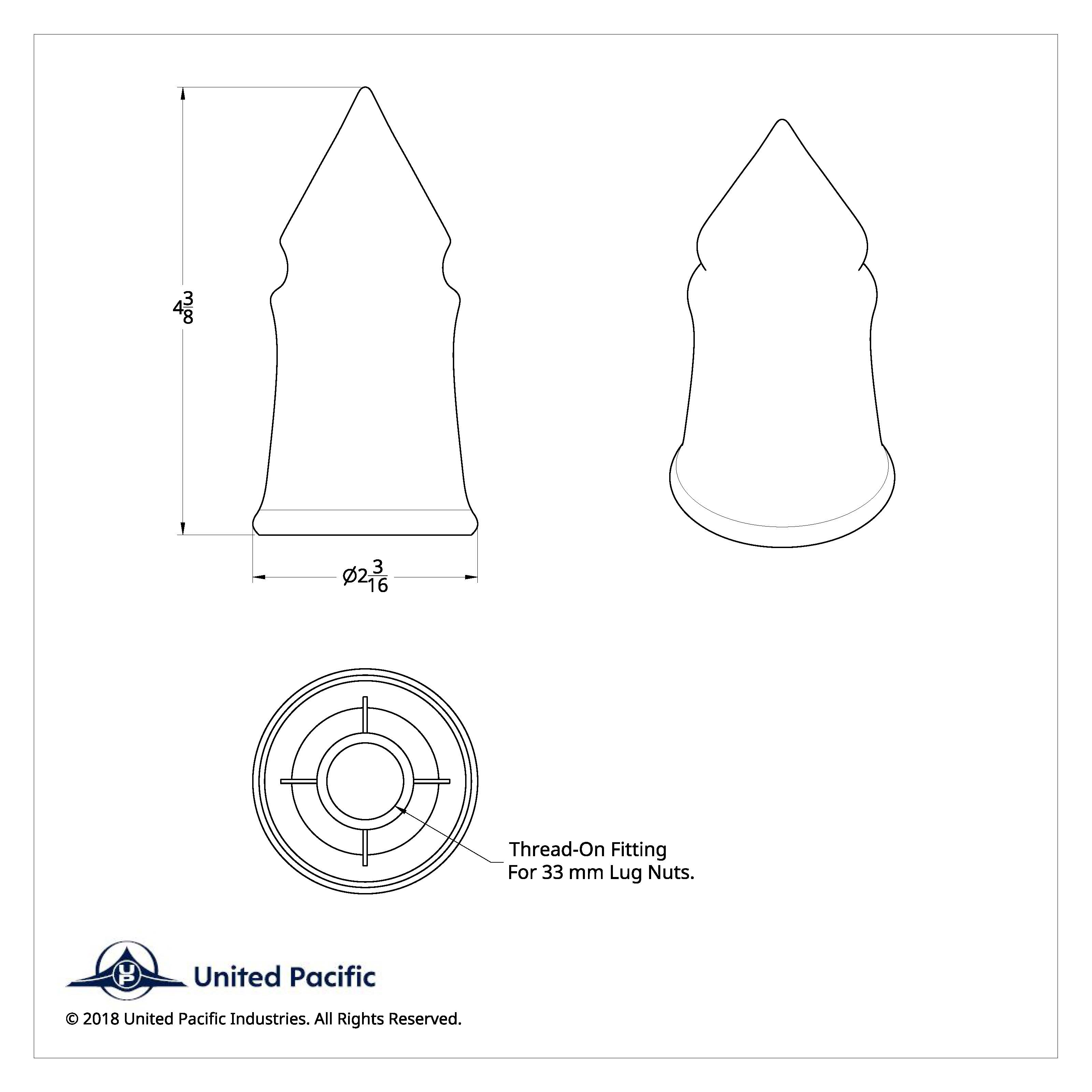 33mm X 4-3/8" Chrome Plastic V-Spike Nut Cover - Thread-On (Bulk)