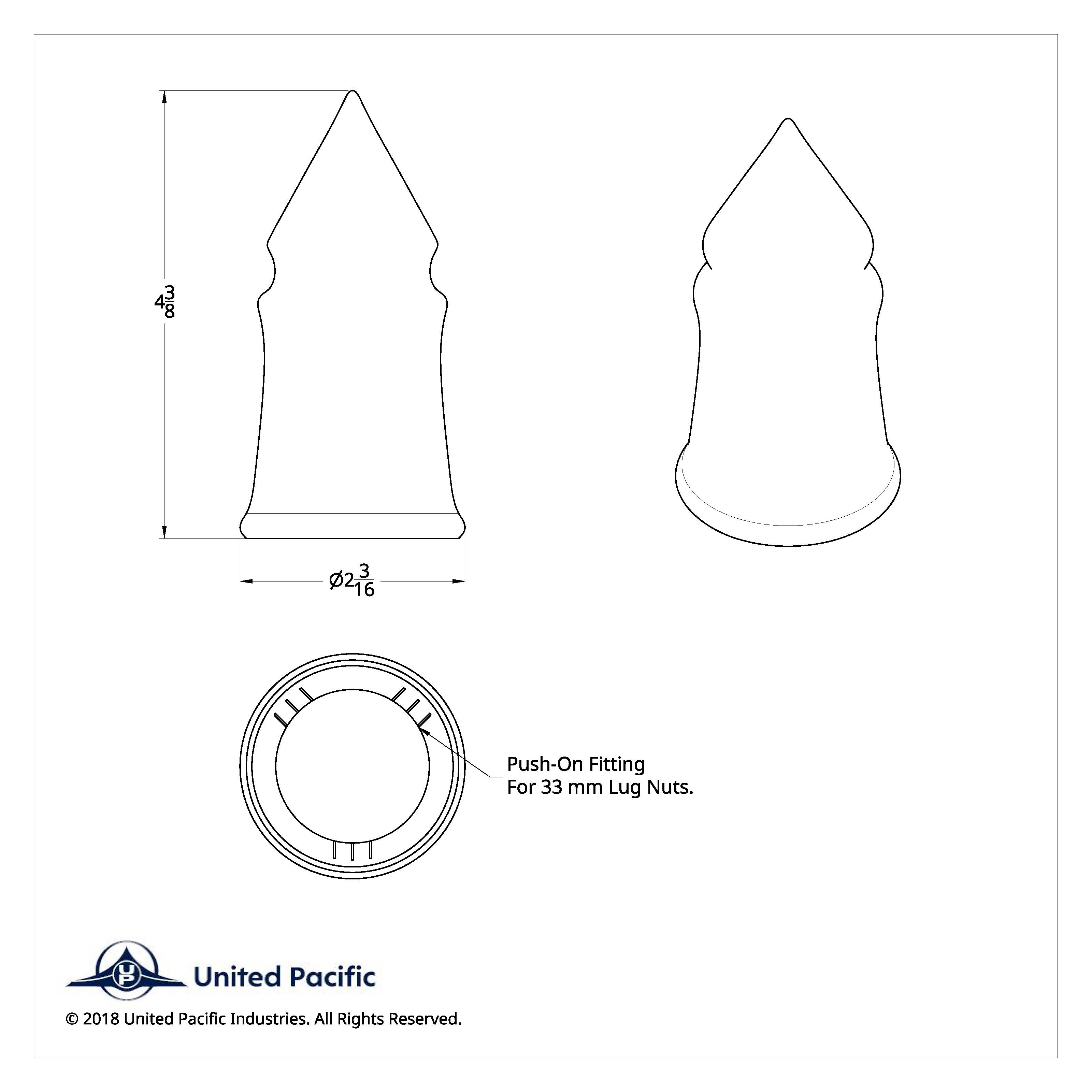 33mm X 4-3/8" Chrome Plastic V-Spike Nut Covers - Push-On (60 Pack)