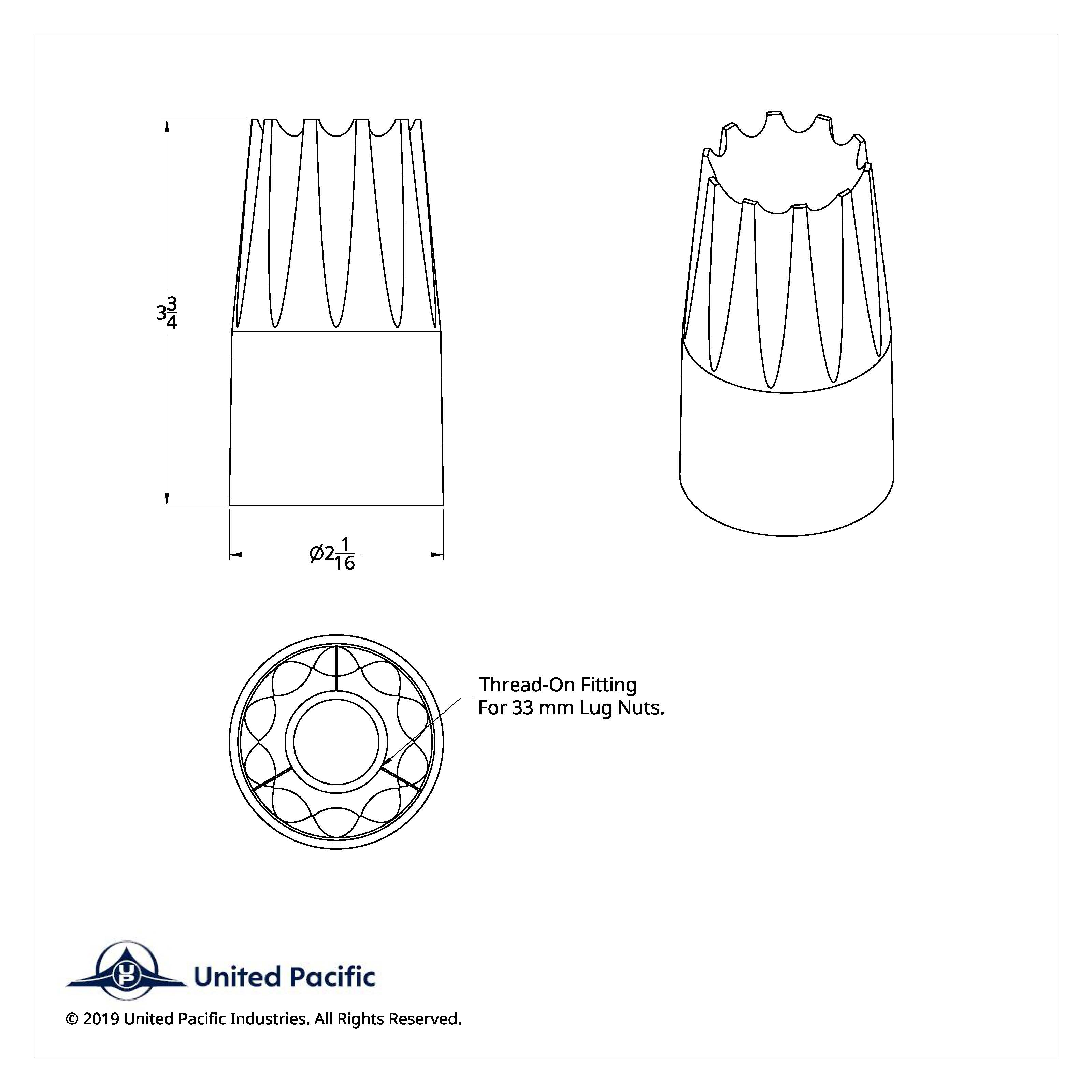 33mm x 3-3/4" Chrome Plastic Crown Nut Covers - Thread-On (60 Pack)