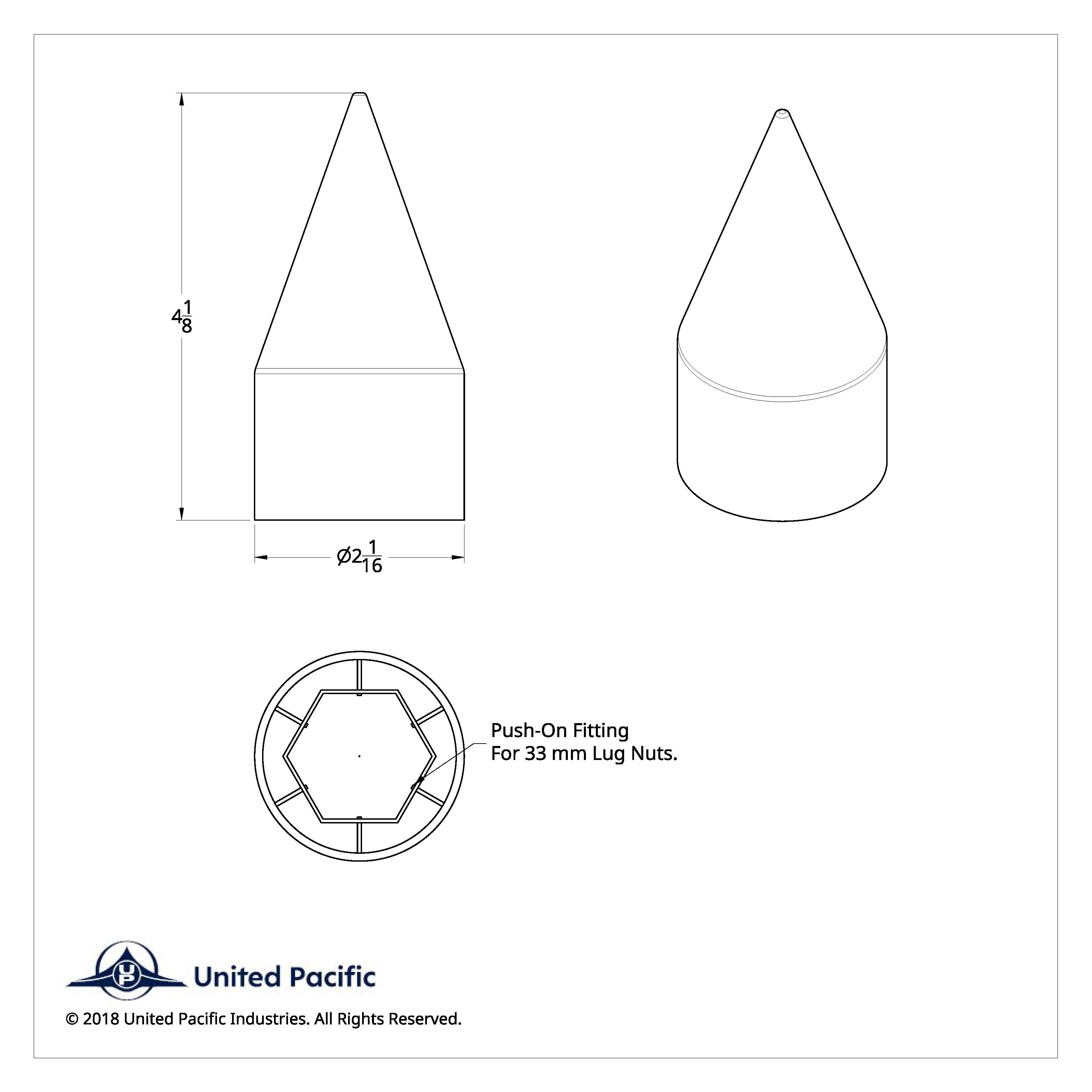 33mm X 4-1/8" Chrome Plastic Spike Nut Covers - Push-On (60 Pack)