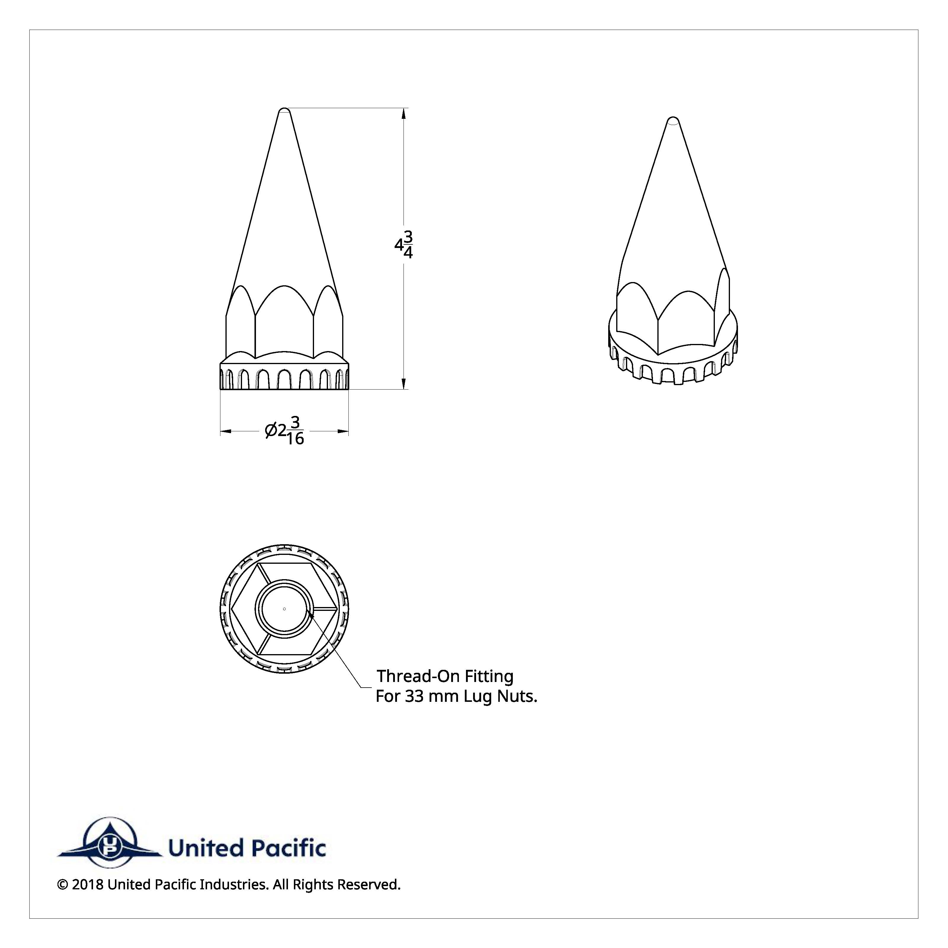 33mm X 4-3/4" Chrome Super Spike Nut Covers - Thread-On (Box of 10)