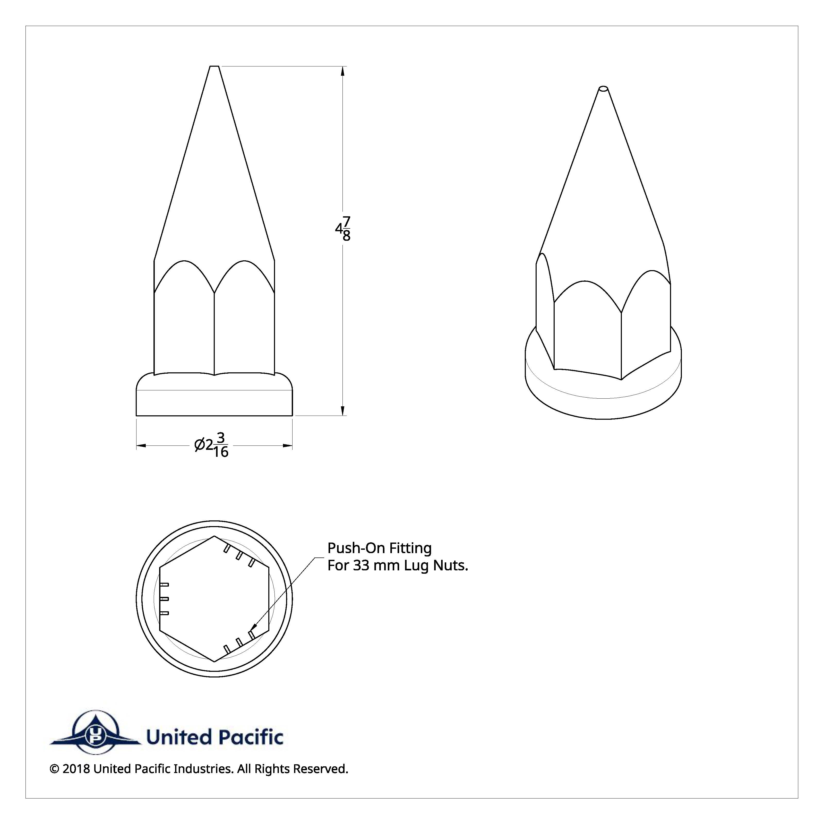 33mm X 4 7/8" Chrome Plastic Super Spike Nut Cover - Push-On (Bulk)