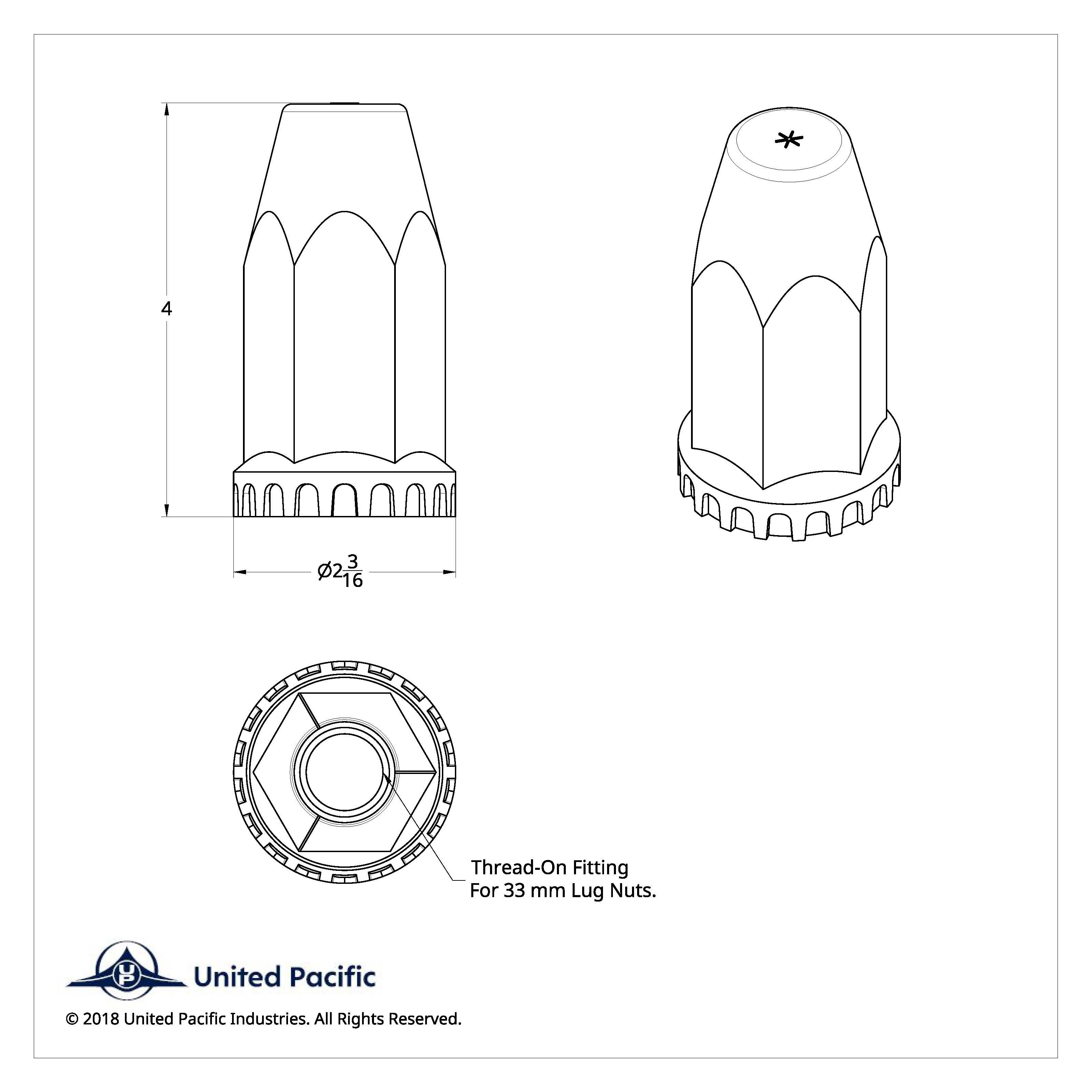 33mm X 4" Chrome Plastic Extra Tall Nut Covers With Flange - Thread-On (60 Pack)