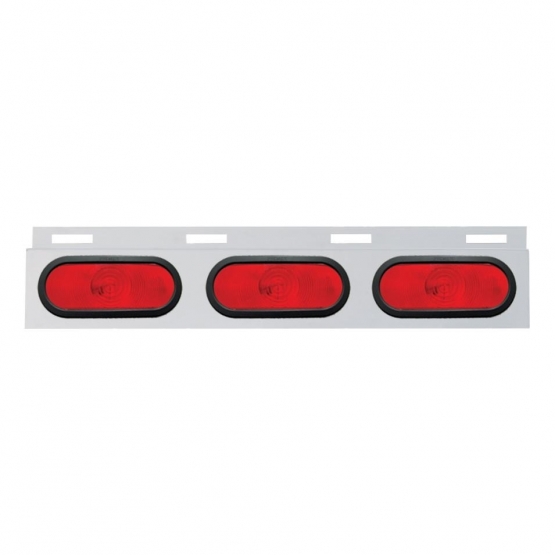 Stainless Top Mud Flap Plate With 3 Oval Lights & Grommet - Red Lens