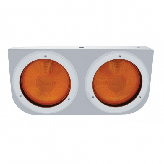 Stainless Light Bracket With Two 4" Lights & Bezels - Amber Lens