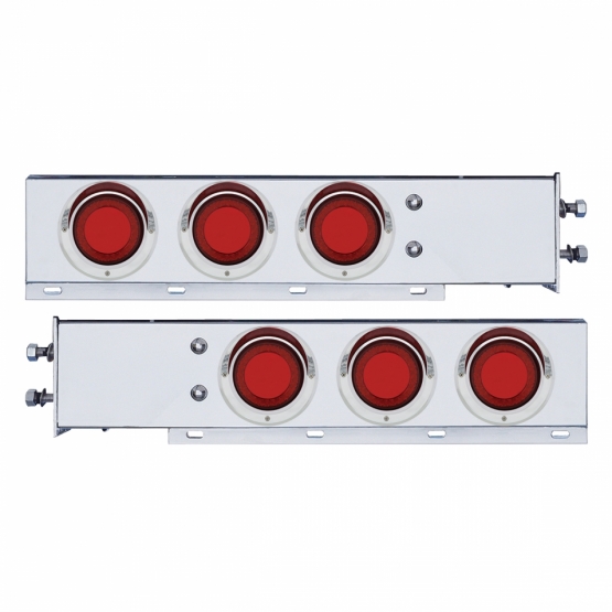 2-1/2" Bolt Pattern SS Spring Loaded Rear Bar W/6X 4" Red LED "Mirage" Lights & Visor -Red Lens (Pair)