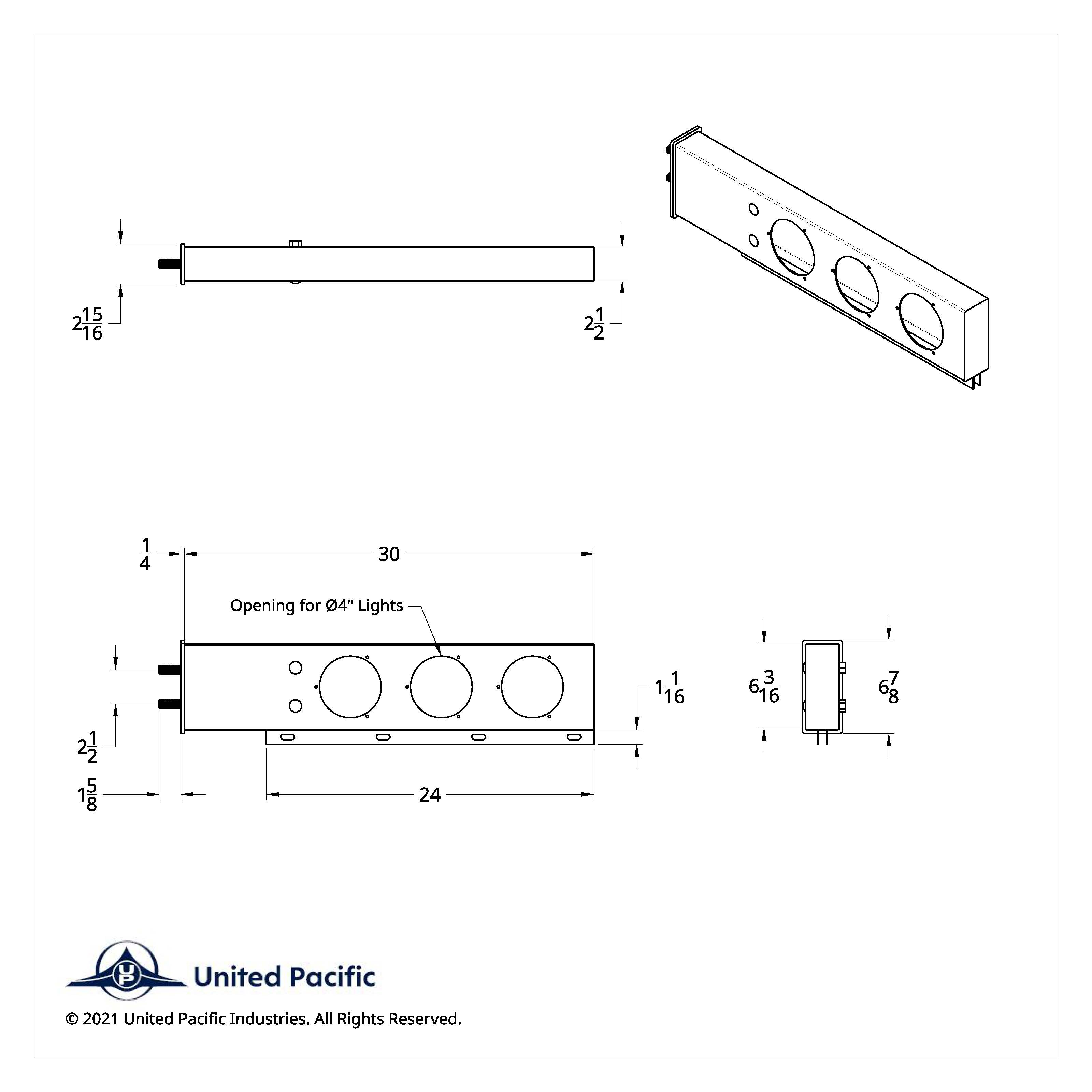 2-1/2" Bolt Pattern Stainless Spring Loaded Light Bar With Six 4" Lights & Grommets