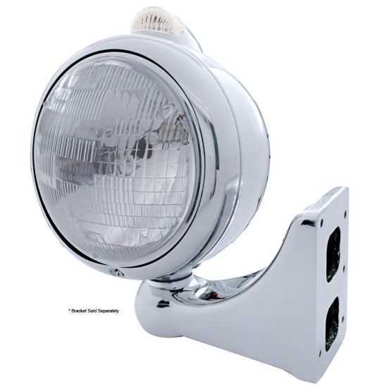 Stainless Steel Guide 682-C Style Headlight H6024 & LED Turn Signal - Clear Lens
