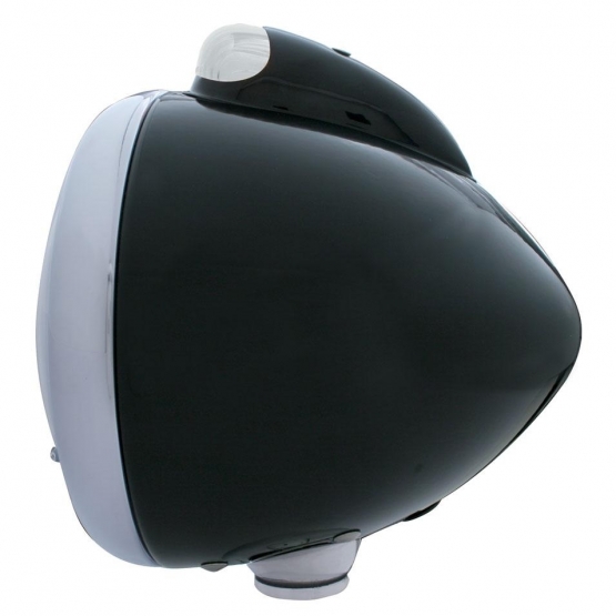 Black Guide 682-C Headlight No Bulb With LED Signal - Amber LED/Clear Lens