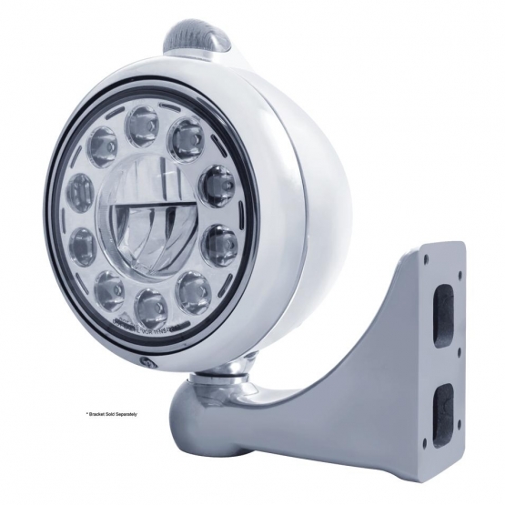 Stainless Steel Guide 682-C Headlight 11 LED Bulb & Dual Mode LED Signal-Clear Lens