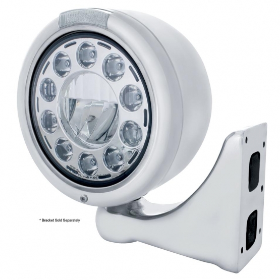 Stainless Classic Half Moon Headlight 11 LED Bulb & Dual Mode LED Signal-Clear Lens