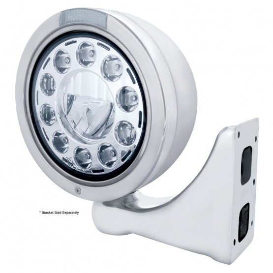 Stainless Bullet Classic Headlight 11 LED Bulb With LED Signal - Clear Lens