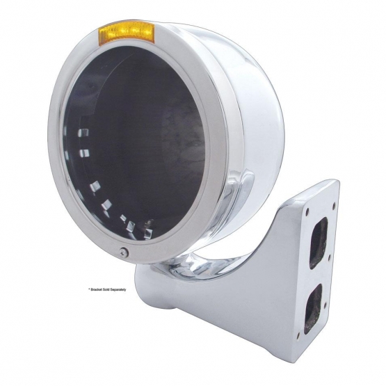 Stainless Steel Bullet Half Moon Headlight No Bulb With LED Turn Signal - Amber Lens