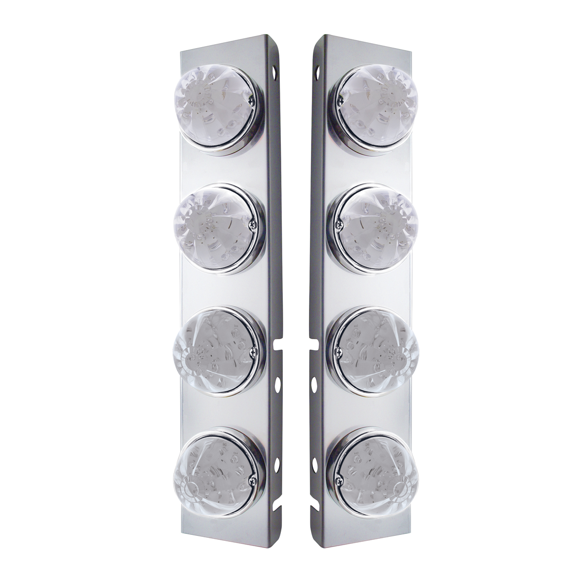 SS Front Air Cleaner Bracket With 8X 17 LED Watermelon Lights & SS Bezels For Peterbilt -Amber LED/Clear Lens (Pair)