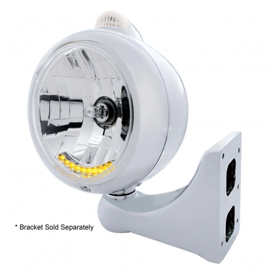 Stainless Steel Guide 682-C Headlight H4 With 6 Amber LED & LED Signal - Clear Lens