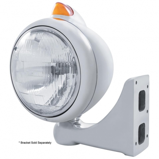 Stainless Steel Guide 682-C Headlight H6024 & Original Style LED Signal - Amber Lens