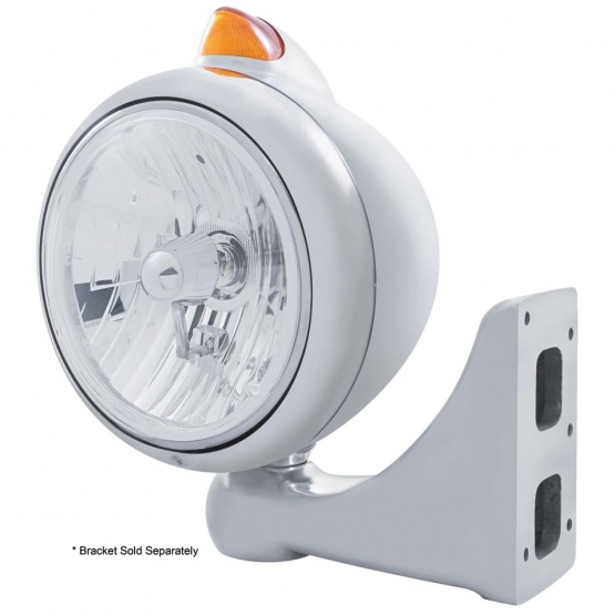 Stainless Steel Guide 682-C Headlight Crystal H4 & Original Style LED Signal - Amber Lens