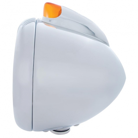 Stainless Steel Guide 682-C Headlight H4 With Amber LED & Original Style LED Signal - Amber Lens