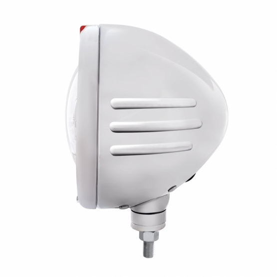 Stainless Steel Classic Embossed Stripe Headlight 5 LED Bulb & Dual Mode LED Signal-Amber Lens