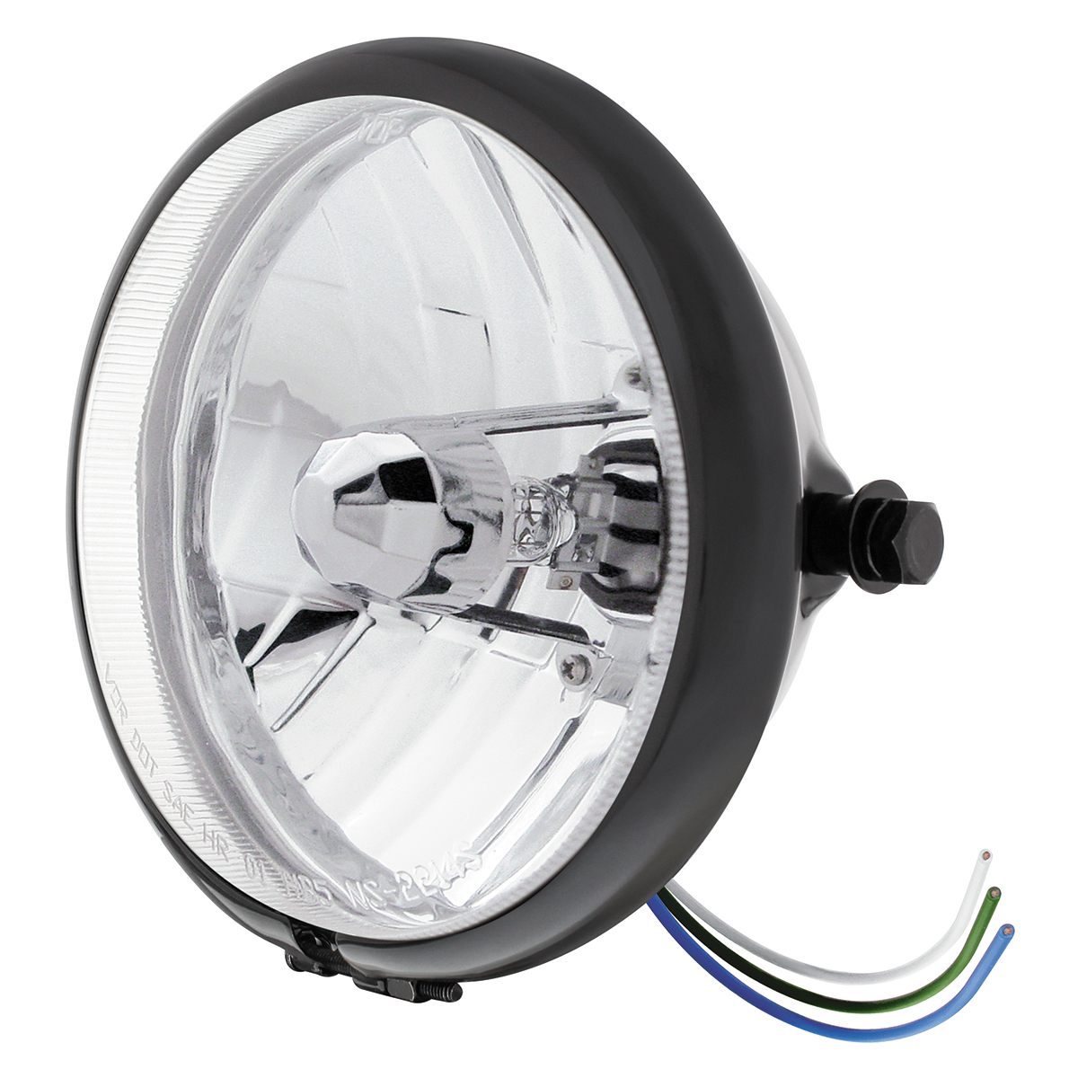 Black 5-3/4" Motorcycle Headlight Crystal H4 Bulb - Side Mount