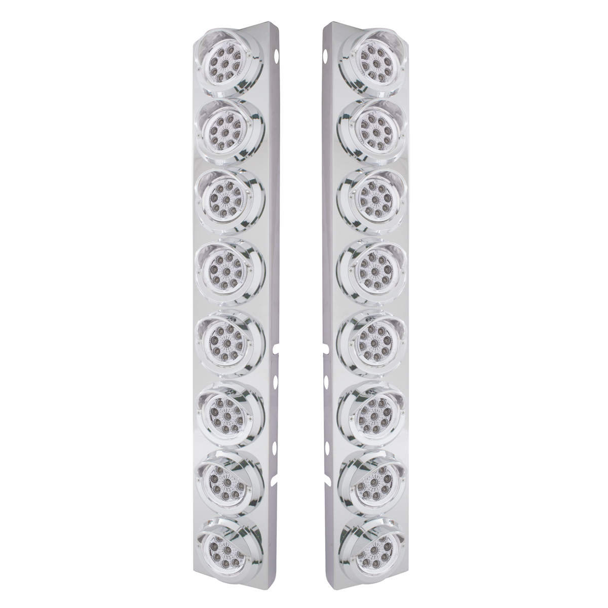 SS Front Air Cleaner Bracket With 16X 9 LED 2" Reflector Lights & Visors For Peterbilt-Amber LED/Clear Lens