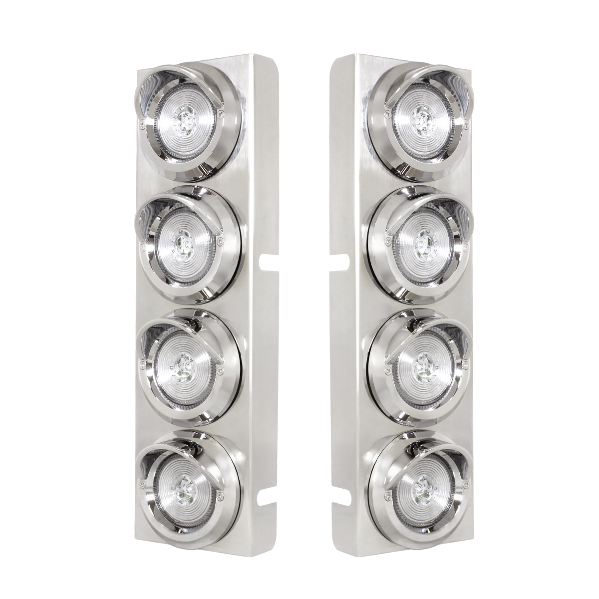 PB SS Front Air Cleaner Bracket With 8X 9 LED 2" Low Profile Lights & Visors -Amber LED/Clear Lens