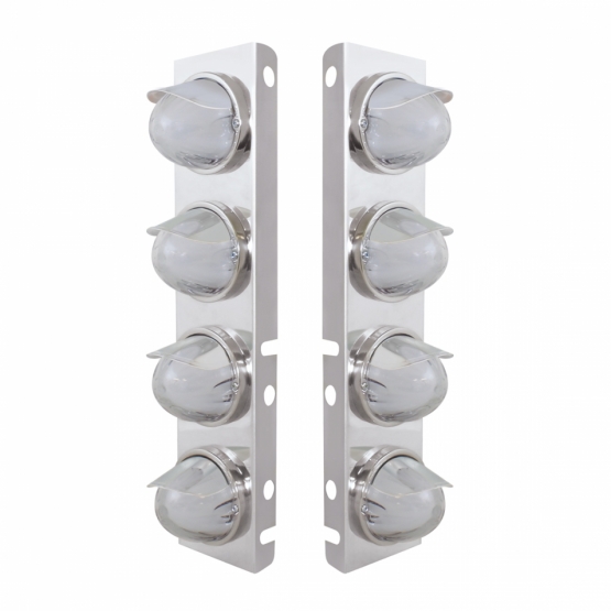 SS Front Air Cleaner Bracket With 8X 9 Amber LED Watermelon GloLight & Visors For Peterbilt-Clear Lens