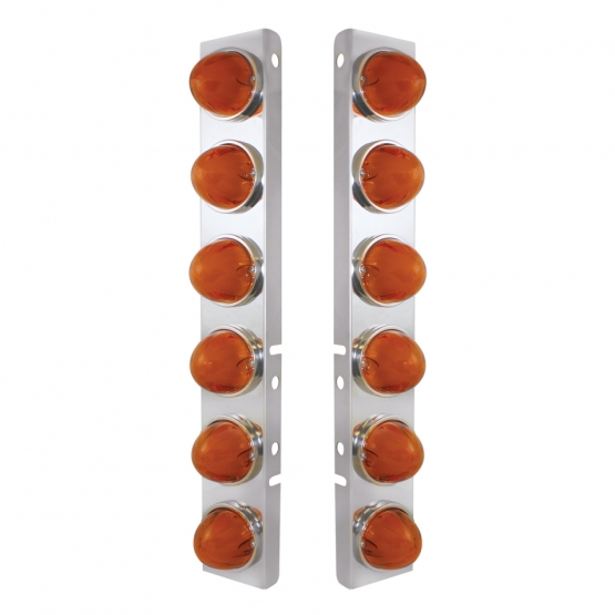 SS Front Air Cleaner Bracket With 12X 9 Amber LED Dual Function Watermelon GloLight For Peterbilt-Amber Lens