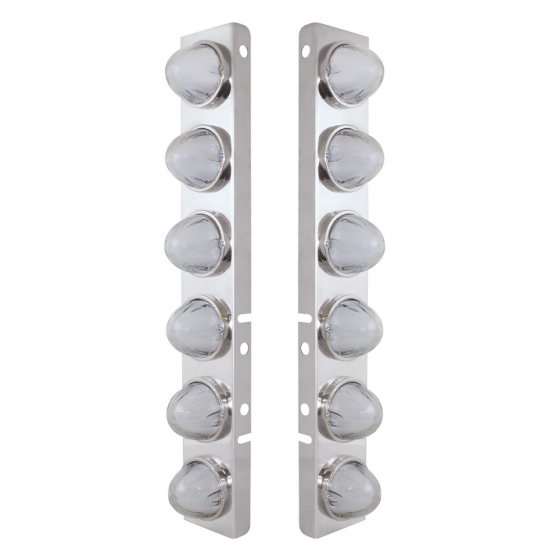 SS Front Air Cleaner Bracket With 12X 9 Amber LED Dual Function Watermelon GloLight For Peterbilt-Clear Lens