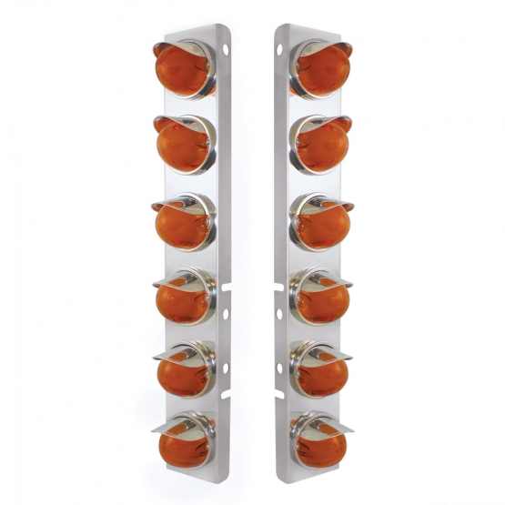 SS Front Air Cleaner Brkt With 12X 9 Amber Hi/Lo LED Watermelon GloLight & Visors For Peterbilt-Amber Lens