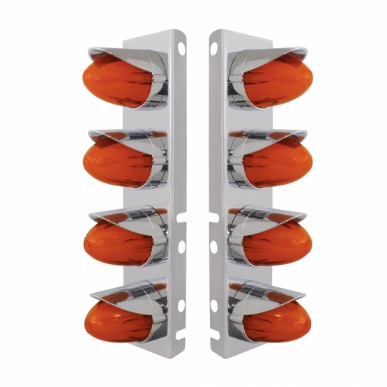 SS Front Air Cleaner Brkt With 8X 9 Amber Hi/Lo LED Watermelon GloLight & Visors For Peterbilt-Amber Lens