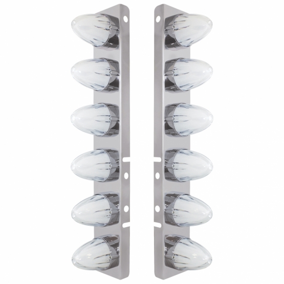 SS Front Air Cleaner Brkt With 12X 9 Amber Hi/Lo LED GloLight Watermelon Grakon Lights For Peterbilt-Clear Lens