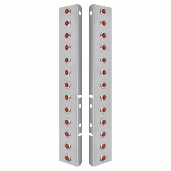 SS Front Air Cleaner Bracket With 26X 3 Amber LED Dual Function Mini Lights & SS Bezels For Peterbilt-Amber Lens