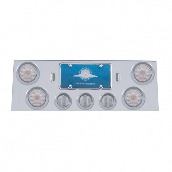 SS Rear Center Panel With 4X 10 LED 4" Lights & 3X 13 LED 2-1/2" Lights & Visors -Red LED/Clear Lens