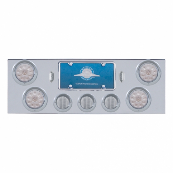 CR Rear Center Panel With 4X 10 LED 4" Lights & 3X 13 LED 2-1/2" Lights & Visors -Red LED/Clear Lens