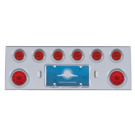 SS Rear Center Panel With Two 10 LED 4" Lights & 6X 13 LED 2-1/2" Lights & Visors -Red LED & Lens SS Rear Center Panel With Two 10 LED 4" Lights & 6X 13 LED 2-1/2" Lights & Visors -Red LED & Lens