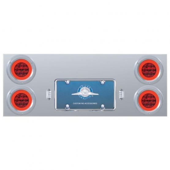 Stainless Rear Center Panel With Four 21 LED 4" GloLight & Bezels - Red LED/Red Lens Stainless Rear Center Panel With Four 21 LED 4" GloLight & Bezels - Red LED/Red Lens