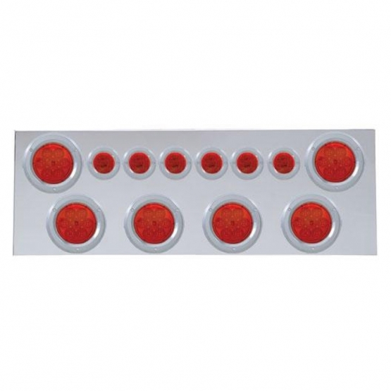 SS Rear Center Panel With 6X 7 LED 4" Reflector Lights & 6X 9 LED 2" Lights & Bezels -Red LED & Lens