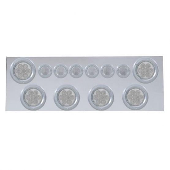 SS Rear Center Panel With 6X 7 LED 4" Reflector Lights & 6X 9 LED 2" Lights & Bezels -Red LED/Clear Lens