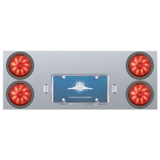 Stainless Rear Center Panel With Four 10 LED 4" Lights & Grommets - Red LED/Red Lens