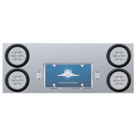 Stainless Rear Center Panel With Four 21 LED 4" GloLight & Grommets - Red LED/Clear Lens