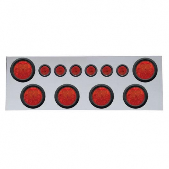 SS Rear Center Panel With 6X 7 LED 4" Reflector Lights & 6X 9 LED 2" Lights -Red LED & Lens
