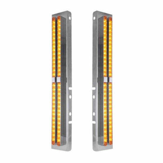 Stainless Front Air Cleaner Bracket With Eight 14 LED 24" Light Bars For Peterbilt- Amber LED/Amber Lens