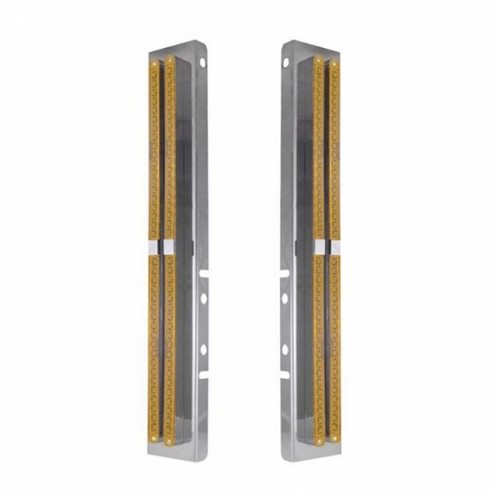 Stainless Front Air Cleaner Bracket With Eight 19 LED 24" Light Bars For Peterbilt- Amber LED/Amber Lens