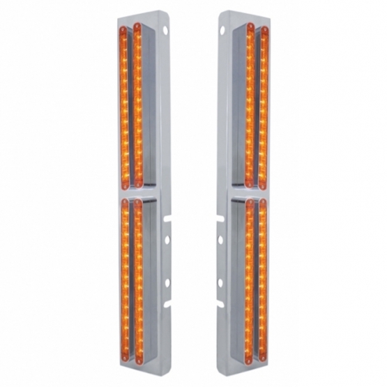 Stainless Front Air Cleaner Bracket With Eight 14 LED 12" Light Bar For Peterbilt- Amber LED/Amber Lens