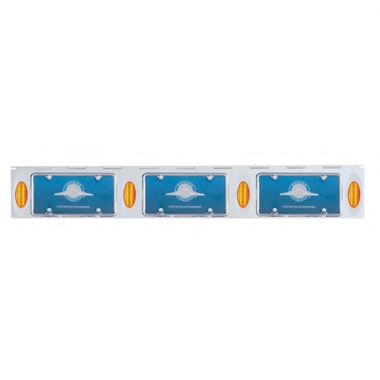 Stainless 3 License Plate Holder With Four 12 LED Phantom Lights - Amber LED/Amber Lens